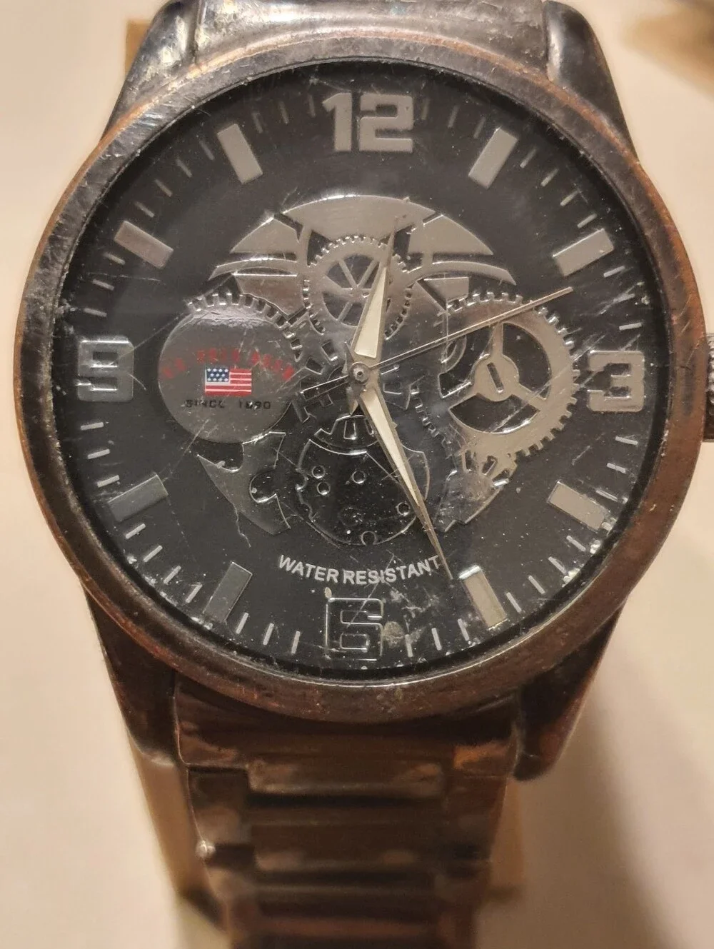 10/$20 US Polo Assn Black/Silver Stainless Steel Skeleton Style Men's Watch